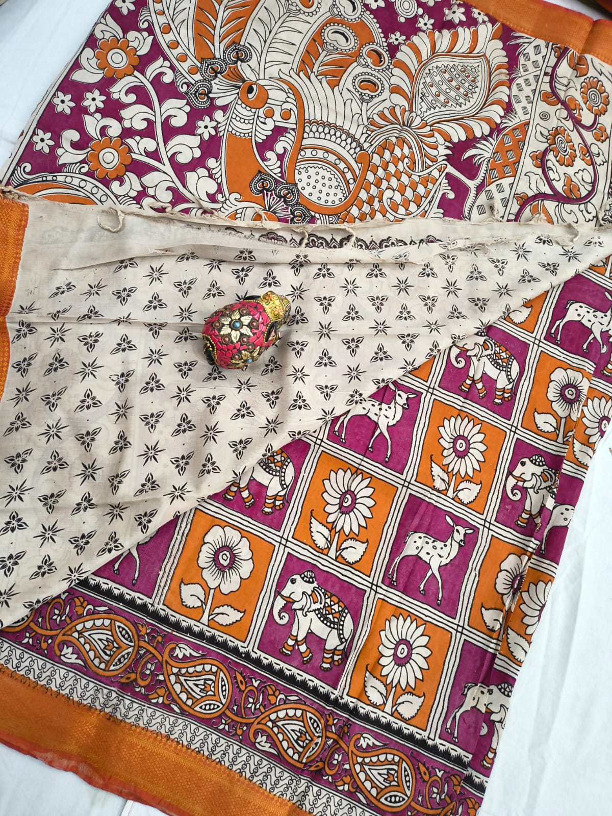 Mangalagiri Kalamkari Sarees with nizam border print