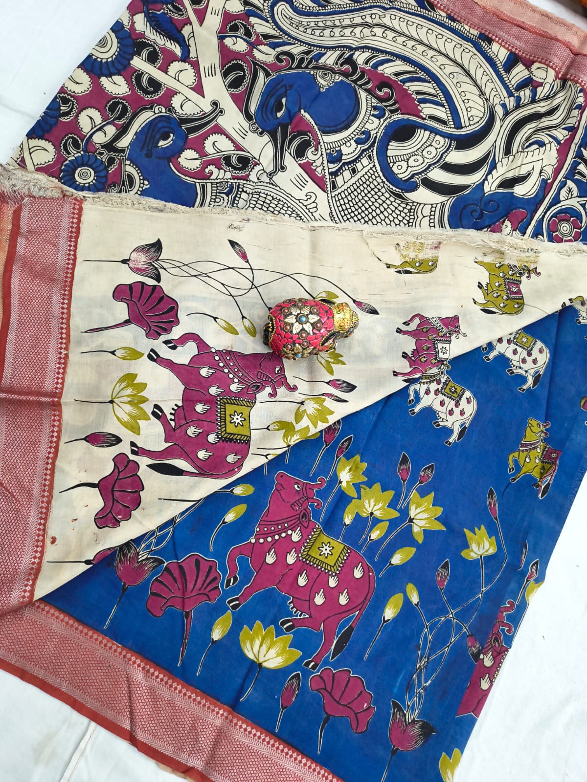 Mangalagiri Kalamkari Sarees with nizam border print