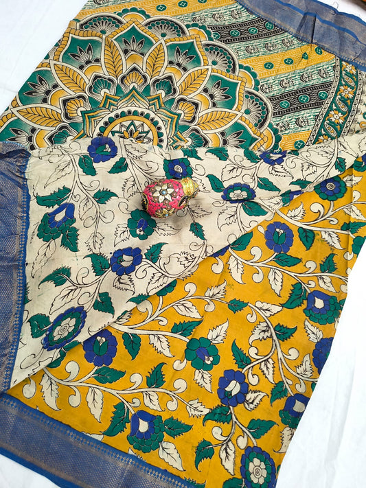 Mangalagiri Kalamkari Sarees with nizam border print