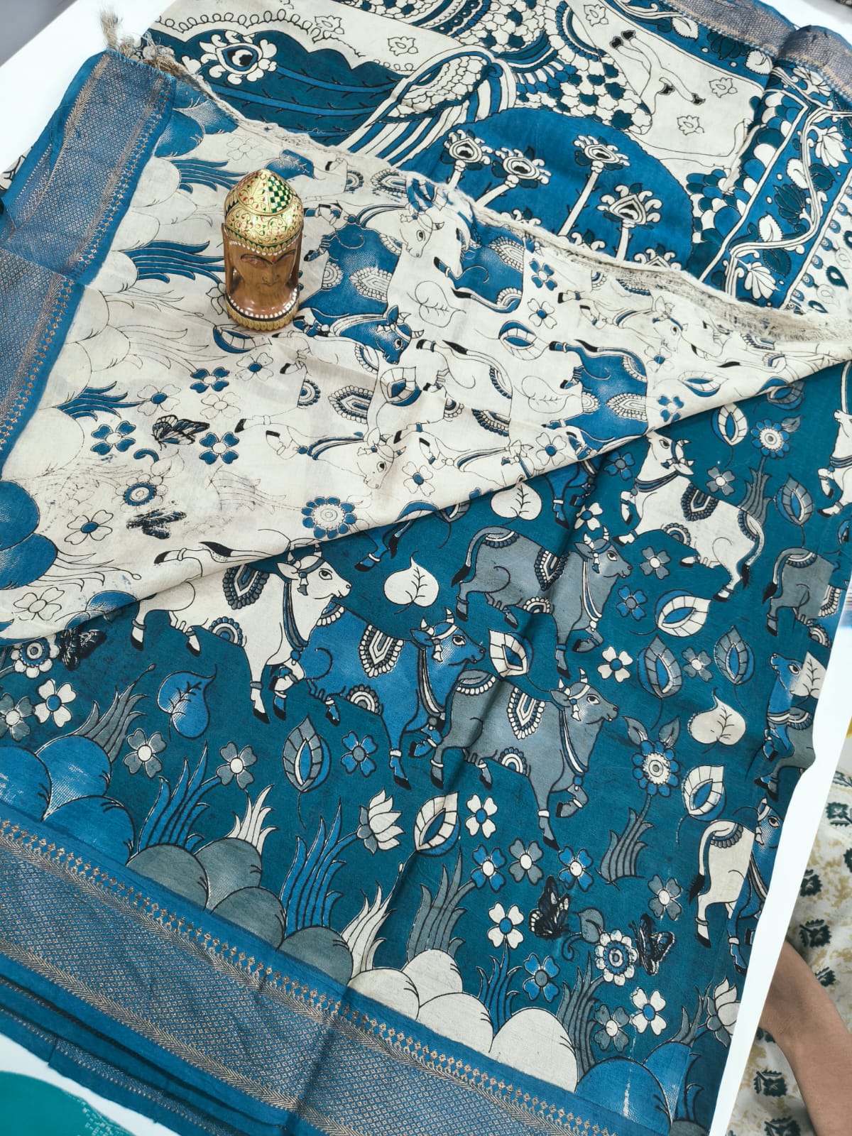 Mangalagiri Kalamkari Sarees with nizam border print
