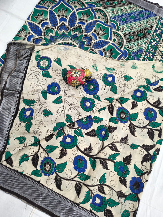 Mangalagiri Kalamkari Sarees with nizam border print