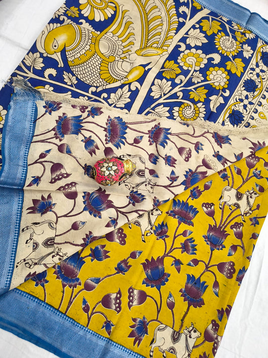 Mangalagiri Kalamkari Sarees with nizam border print