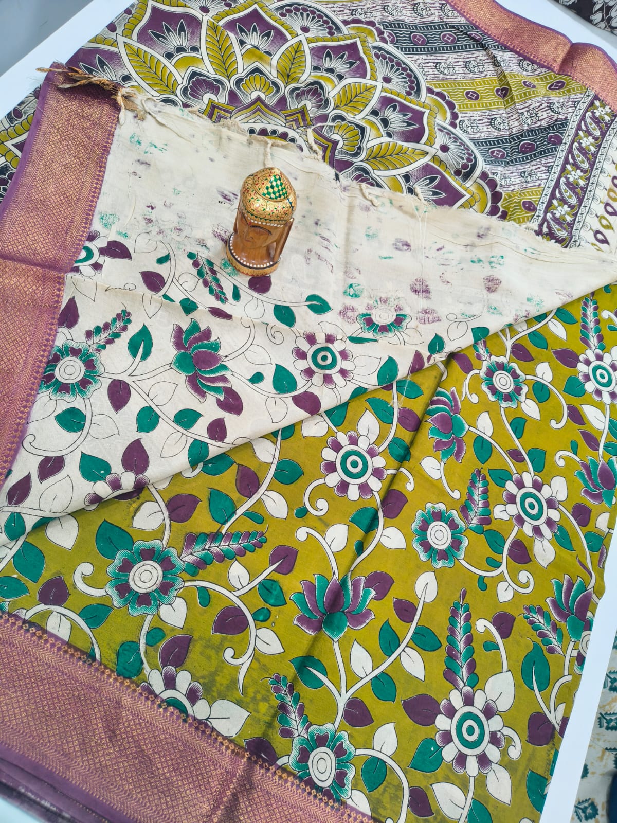 Mangalagiri Kalamkari Sarees with nizam border print