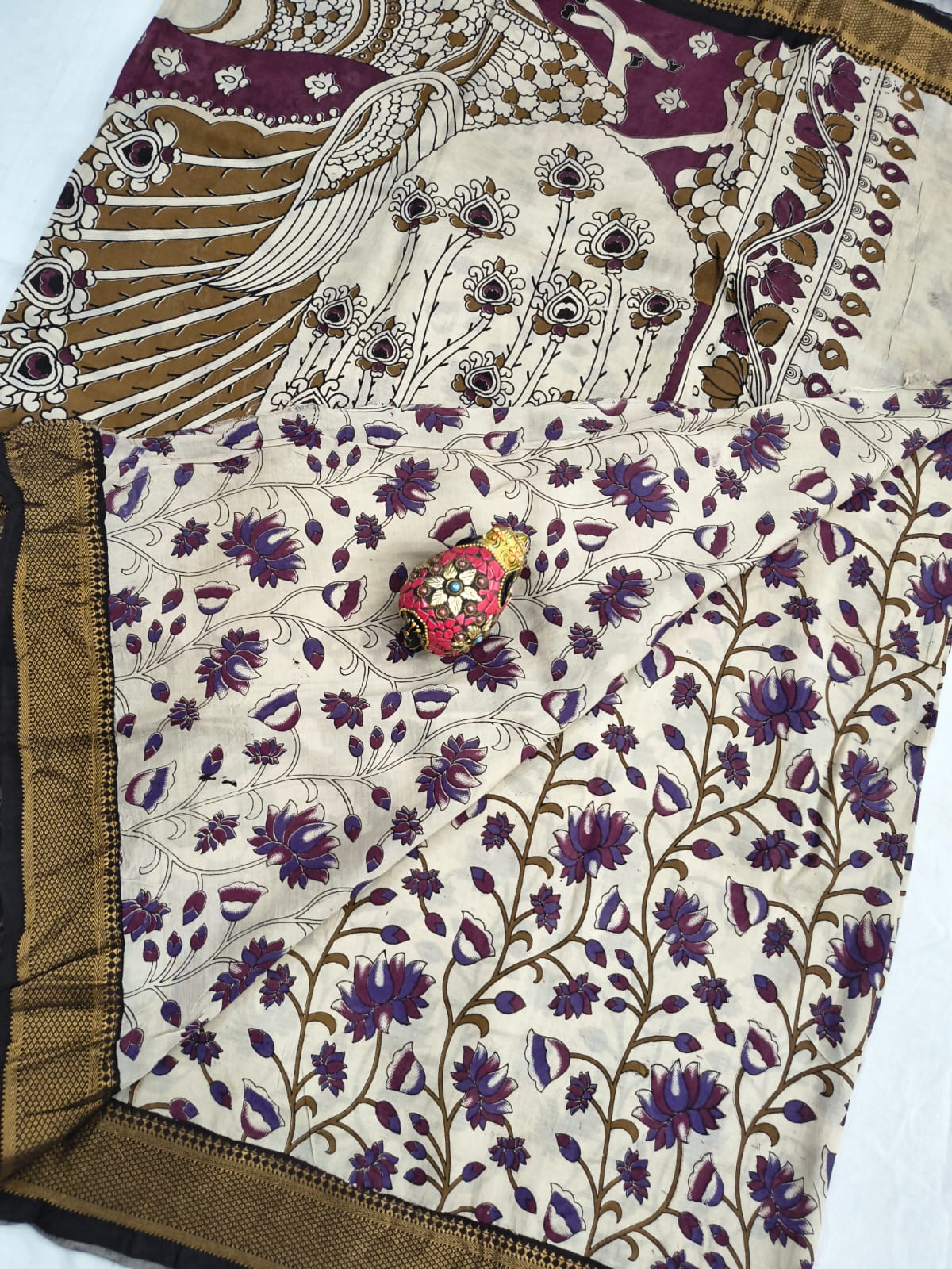 Mangalagiri Kalamkari Sarees with nizam border print