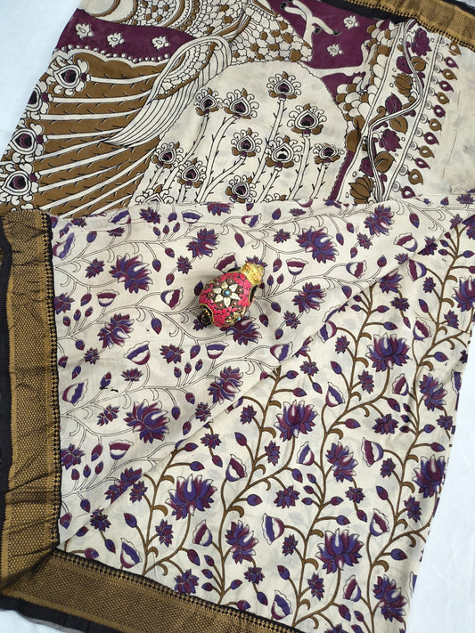 Mangalagiri Kalamkari Sarees with nizam border print