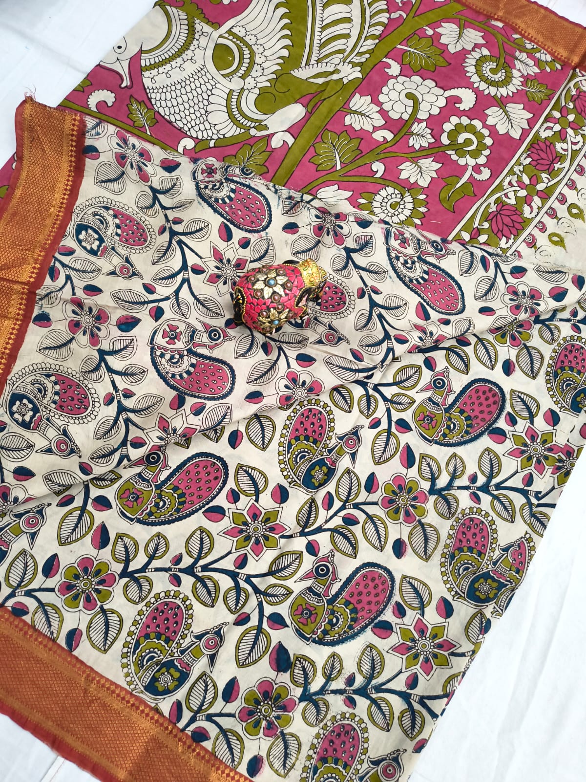 Mangalagiri Kalamkari Sarees with nizam border print