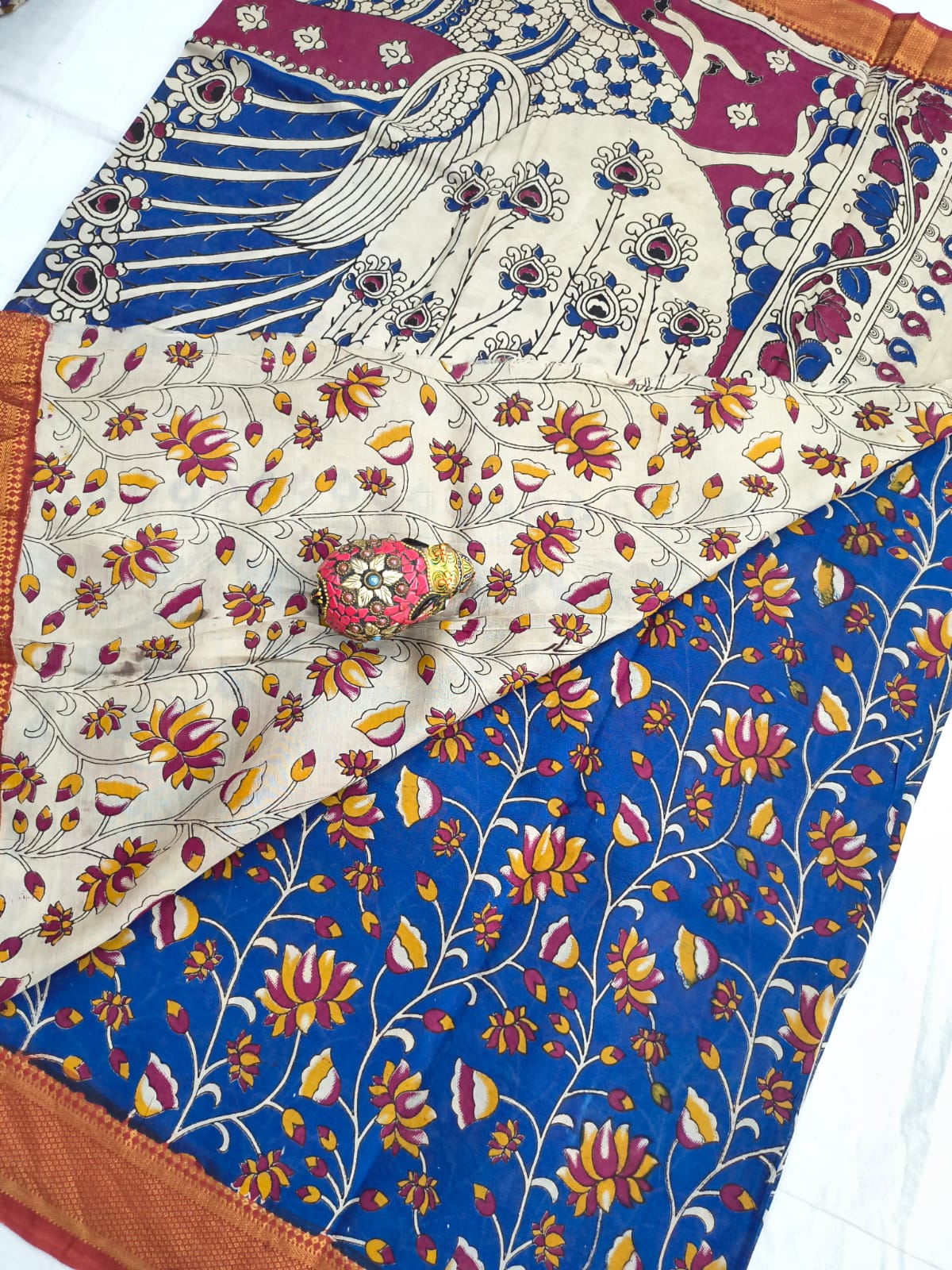 Mangalagiri Kalamkari Sarees with nizam border print