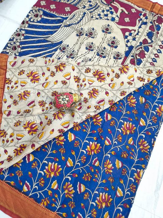 Mangalagiri Kalamkari Sarees with nizam border print