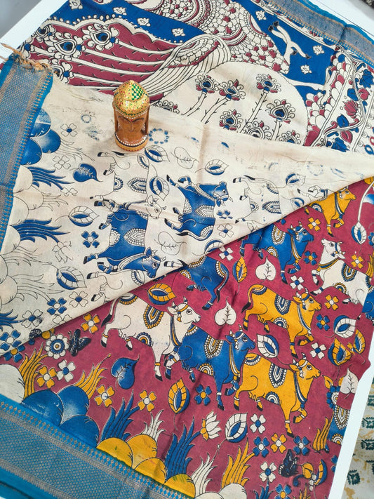 Mangalagiri Kalamkari Sarees with nizam border print