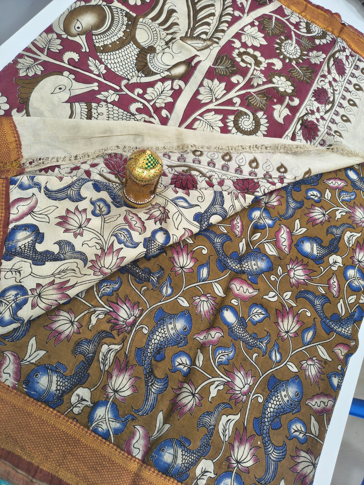 Mangalagiri Kalamkari Sarees with nizam border print