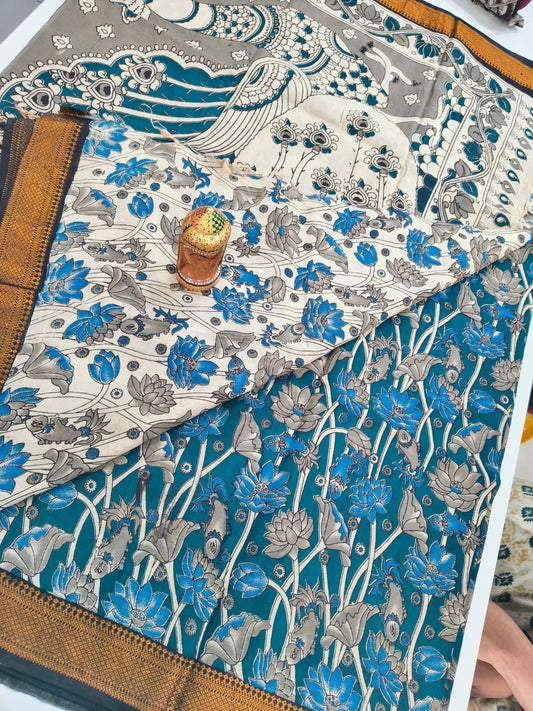 Mangalagiri Kalamkari Sarees with nizam border print
