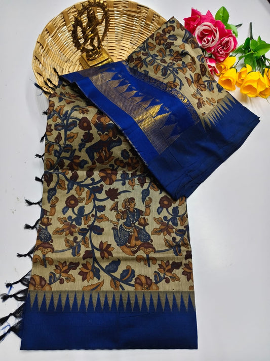Kalamkari & Art Design Cotton saree