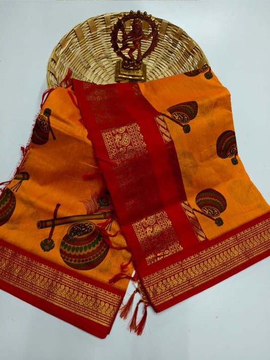 Kalamkari & Art Design Cotton saree