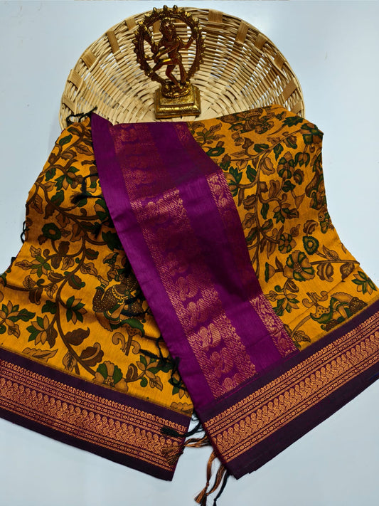Kalamkari & Art Design Cotton saree
