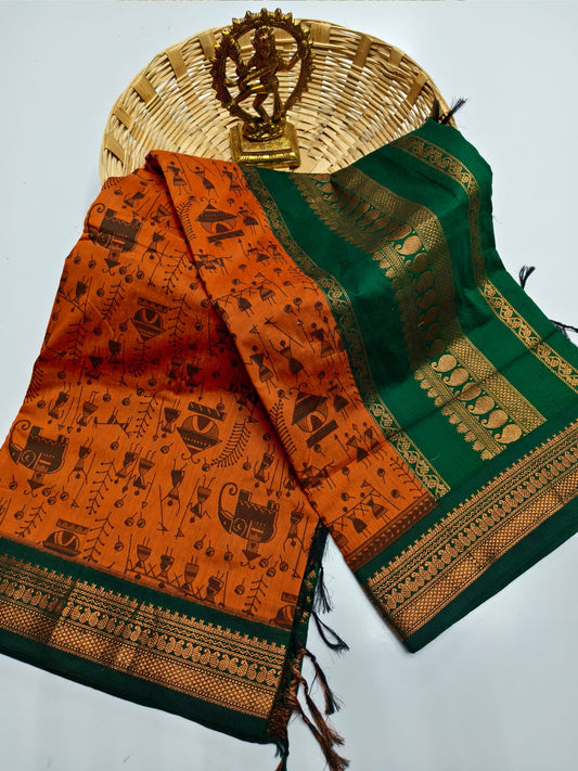 Kalamkari & Art Design Cotton saree