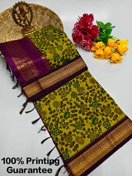 Kalamkari & Art Design Cotton saree