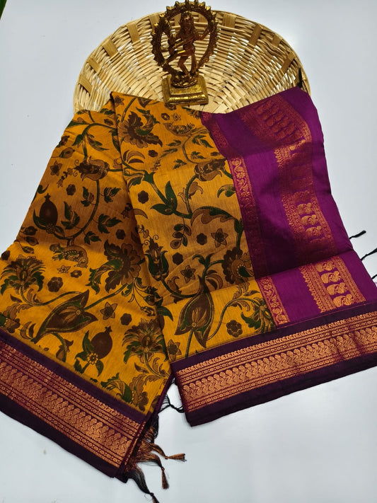 Kalamkari & Art Design Cotton saree