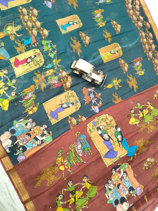 Mangalagiri Handloom Mythology print Sarees collection