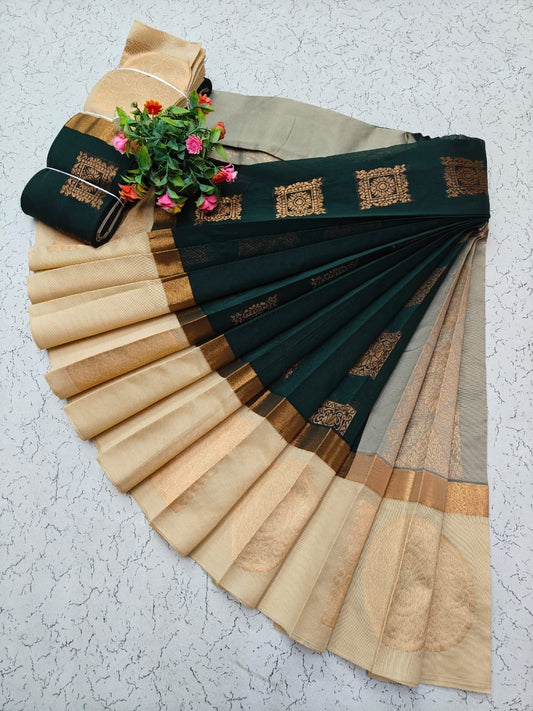 Uppada Kotanji Contrast Border Silk Cotton Sarees