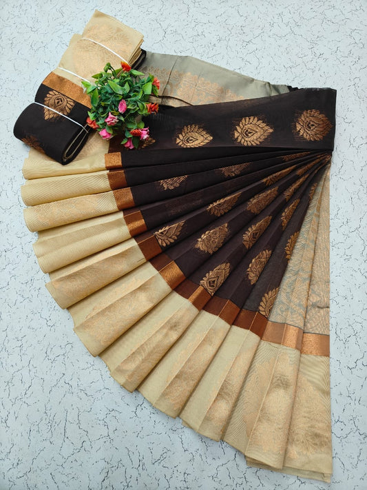 Uppada Kotanji Contrast Border Silk Cotton Sarees