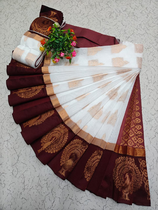 Uppada Kotanji Contrast Border Silk Cotton Sarees