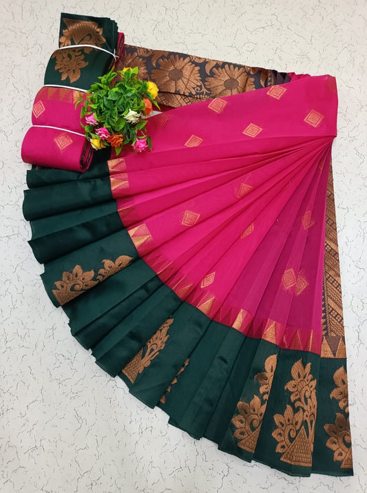 Uppada Kotanji Contrast Border Silk Cotton Sarees