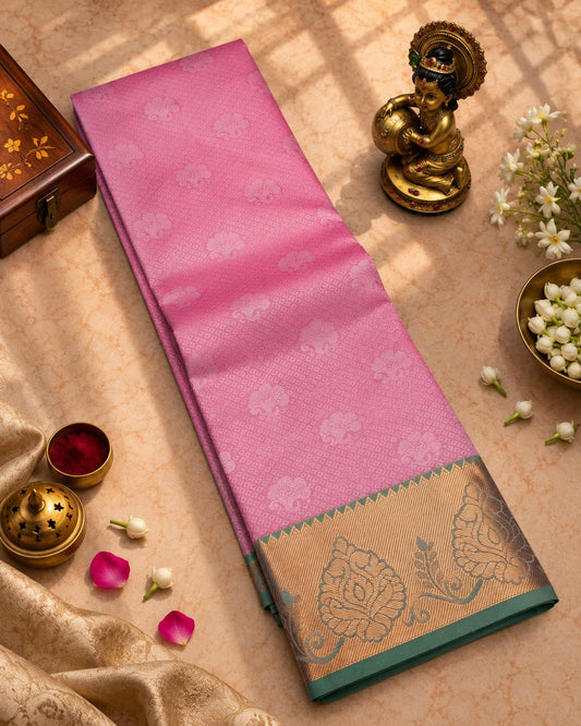 Baby Pink Karizma Embossed Silk Saree