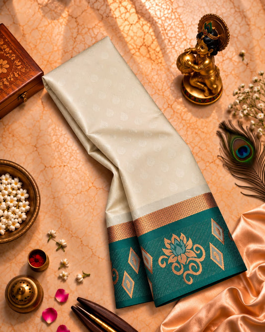 Ivory Karizma Embossed Silk Saree