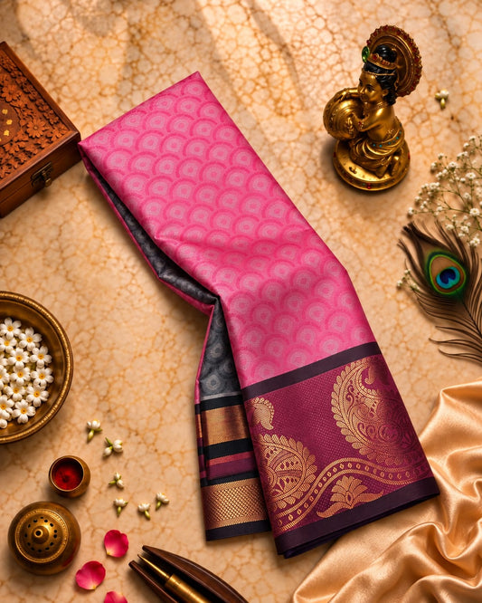 Rani Pink Karizma Embossed Silk Saree