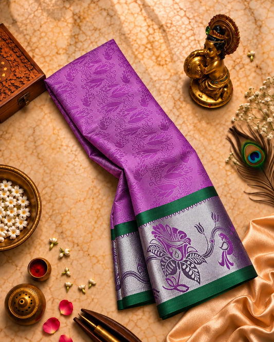 Lavender Karizma Embossed Silk Saree