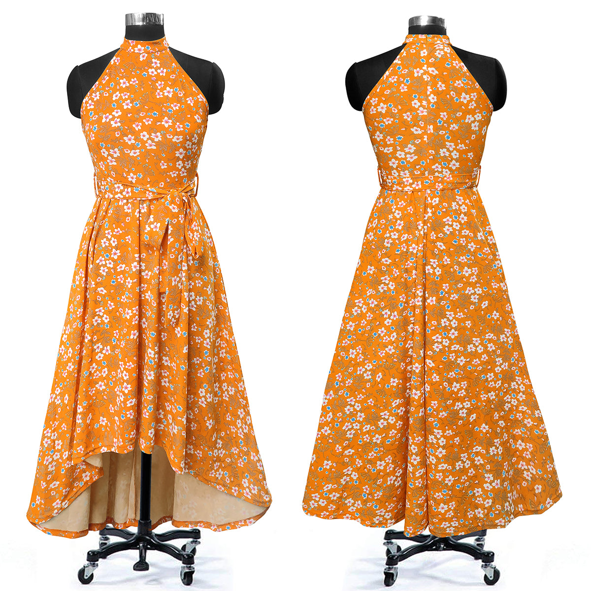 Western Wear Dress Polyster Yellow Solid Deltin S35 Flower Print Yellow