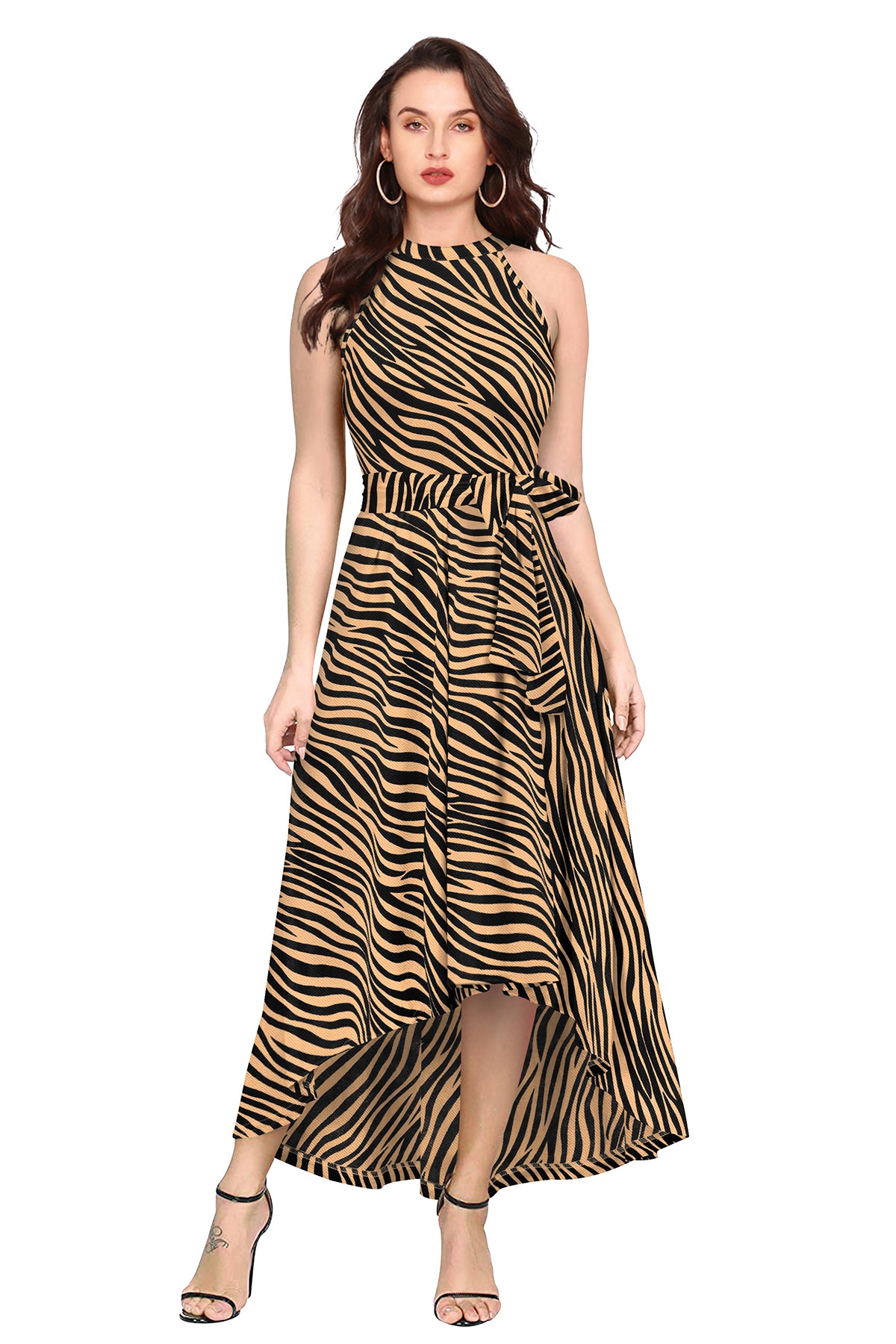 Western Wear Dress Polyster Yellow Solid Deltin S47 Zebra Chiku