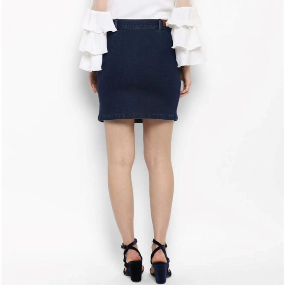 Generic Women's Denim Front Button Buttoned Skirt (Blue)