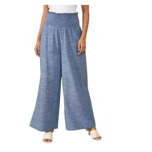 Generic Women's Cotton Self Design Smocked Trousers (Blue)