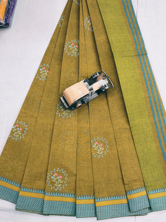 Mangalagiri Cotton Sarees with embroidery work designs