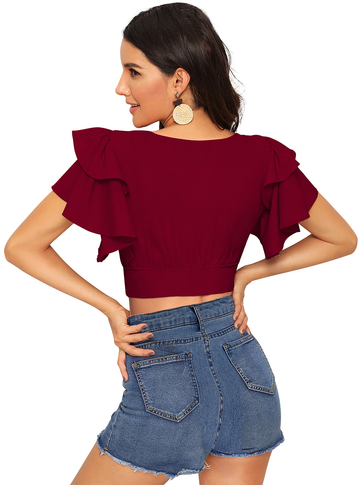 Ruffle sleeve top for casual outings