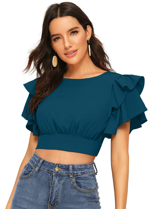 Ruffle sleeve top for casual outings