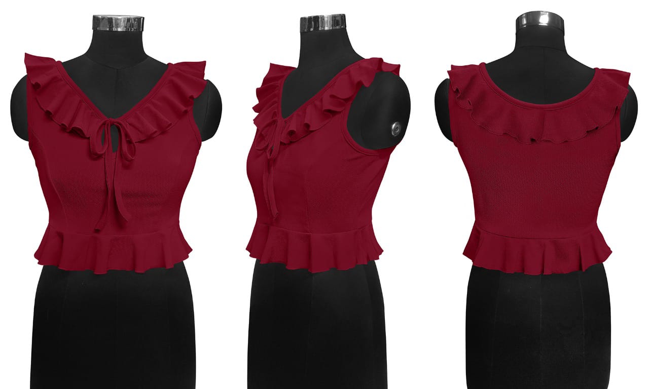 Sleeveless crop top featuring delicate ruffle