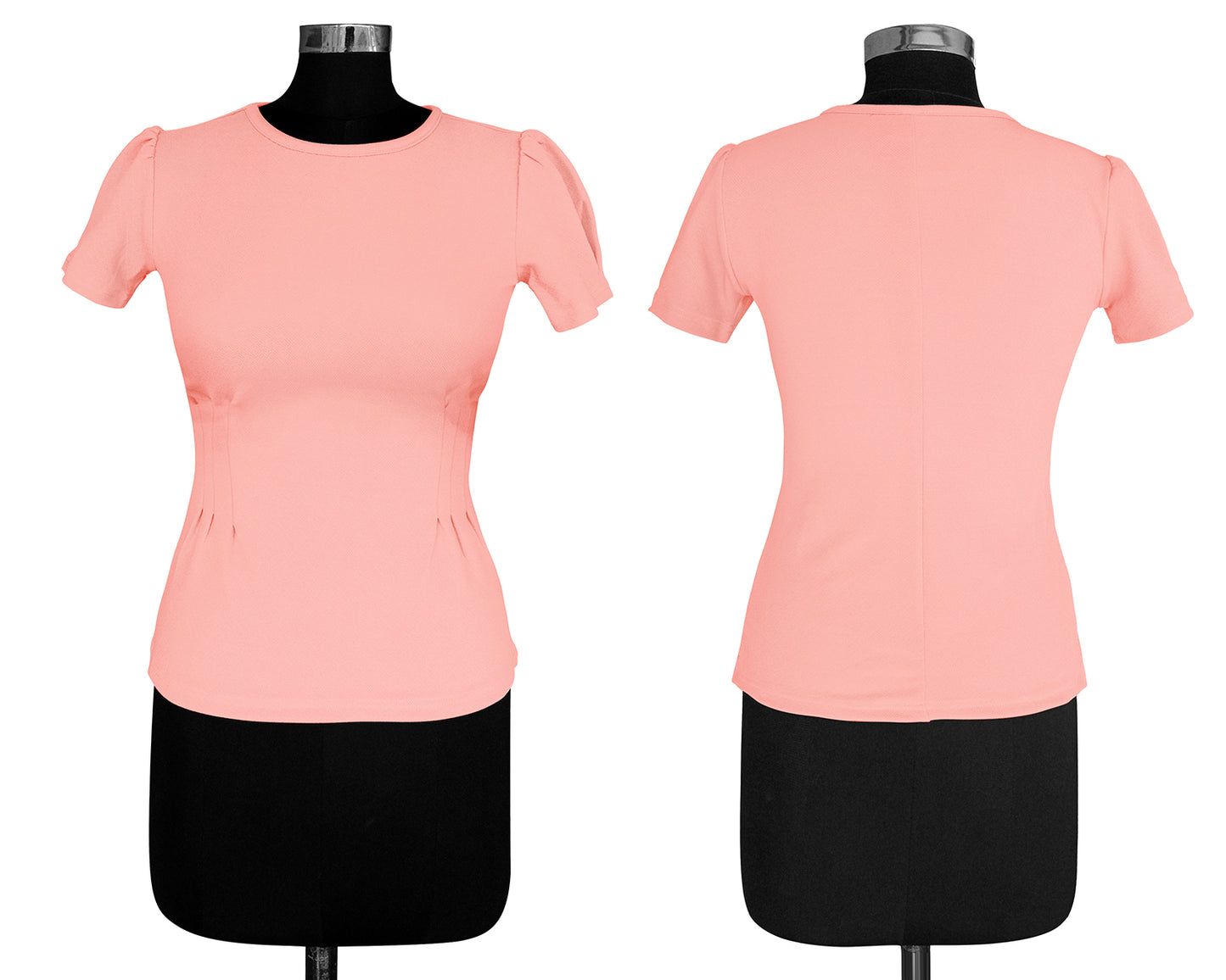 Elegant fitted top featuring subtle puff sleeves