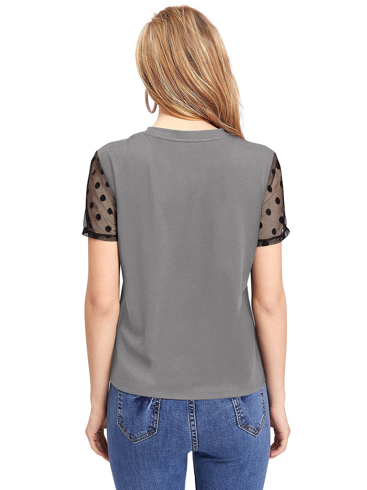 Short round neck top with puff sleeves