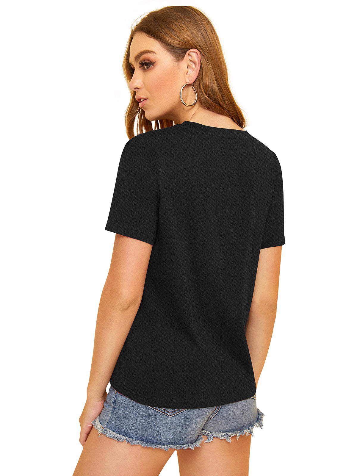 Short V neck top with puff sleeves
