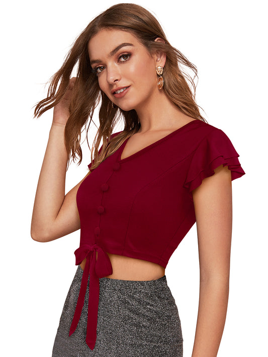 Wester Wear Polyester/ Knitting Tops  - Maroon Solid
