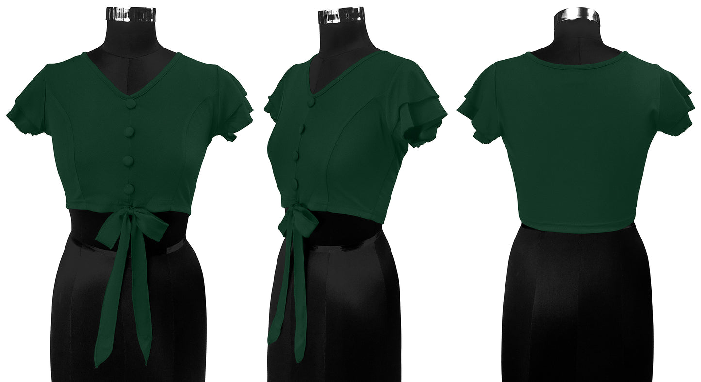 Wester Wear Polyester/ Knitting Tops  - Green Solid