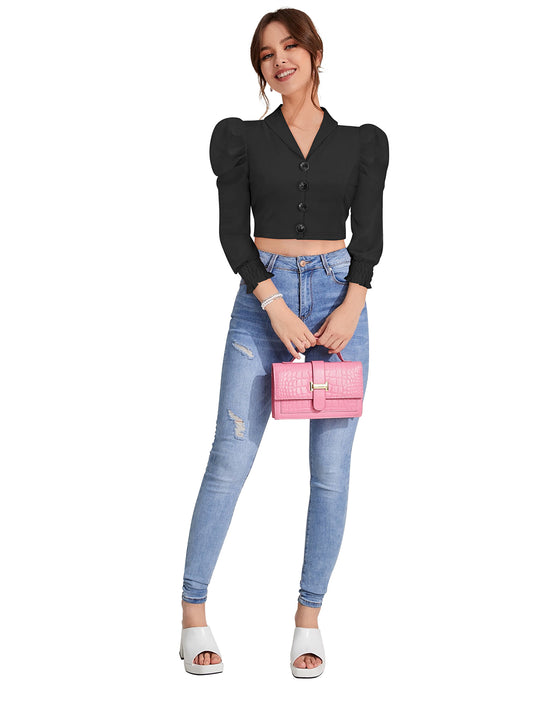 Wester Wear Polyester/ Knitting Tops  - Black Solid