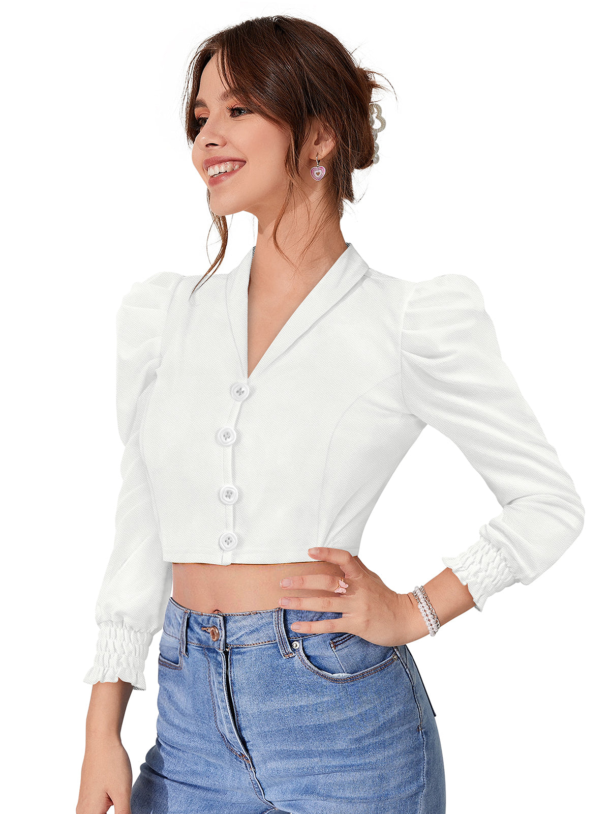 Wester Wear Polyester/ Knitting Tops  - White Solid
