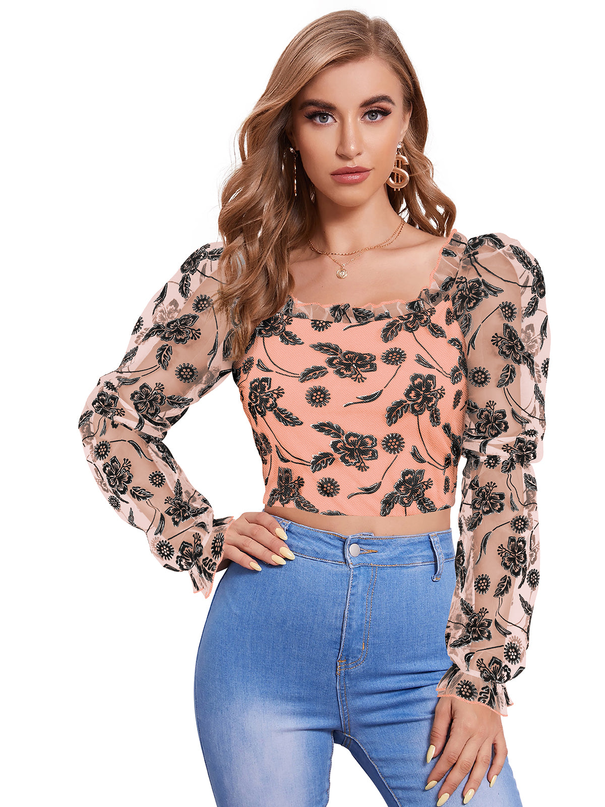 Wester Wear Polyester/ Knitting Tops  - Peach Solid