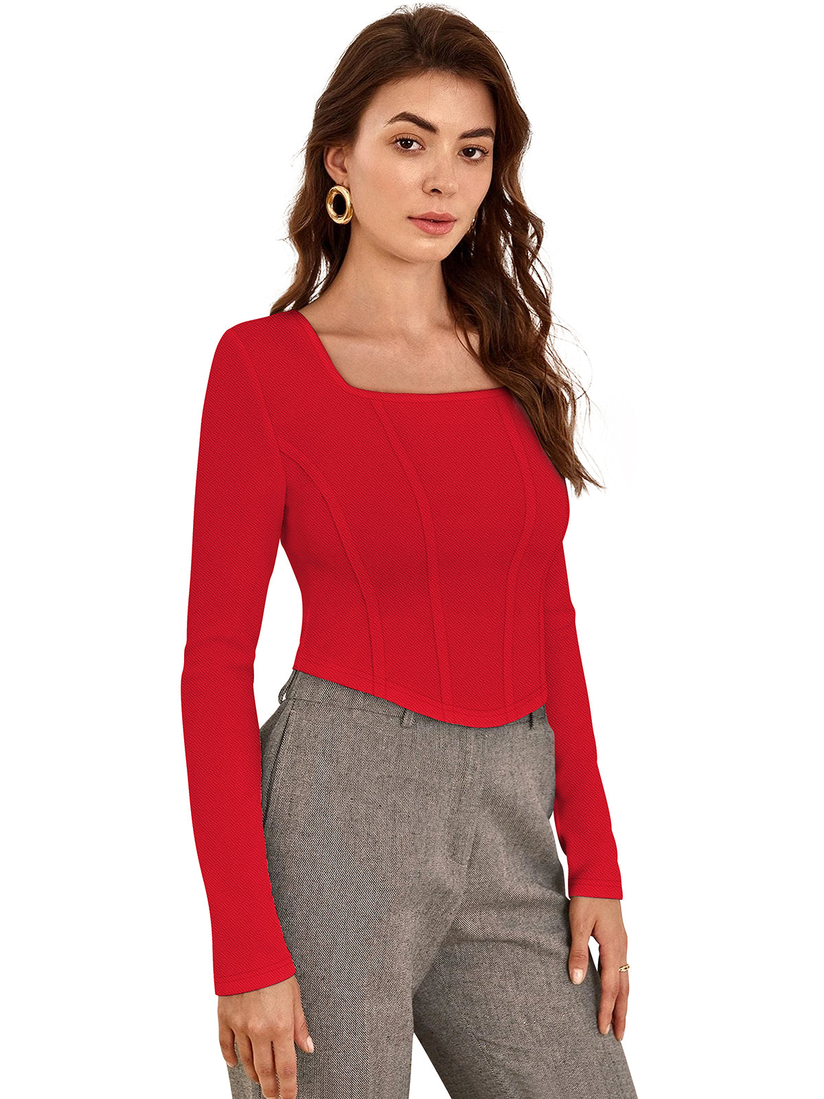 Wester Wear Polyester/ Knitting Tops  - Red Solid
