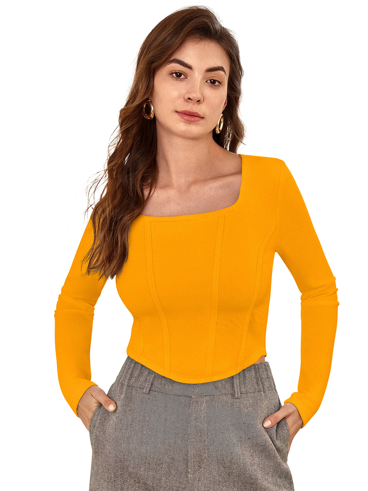 Wester Wear Polyester/ Knitting Tops  - Yellow Solid