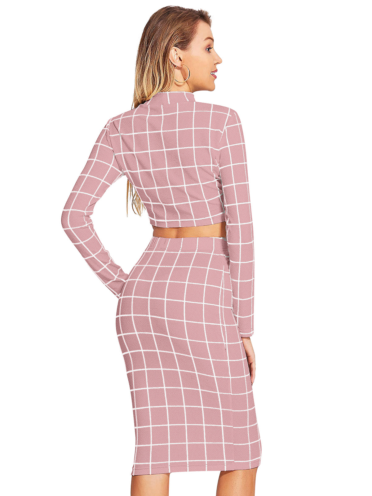 Wester Wear Polyester/ Knitting Pair - Pink Checkered