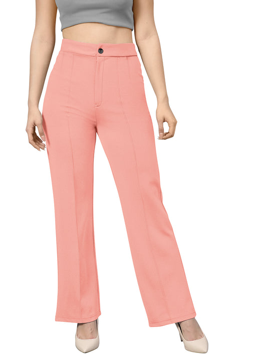 Wester Wear Polyester/ Knitting  Pants - Peach Solid